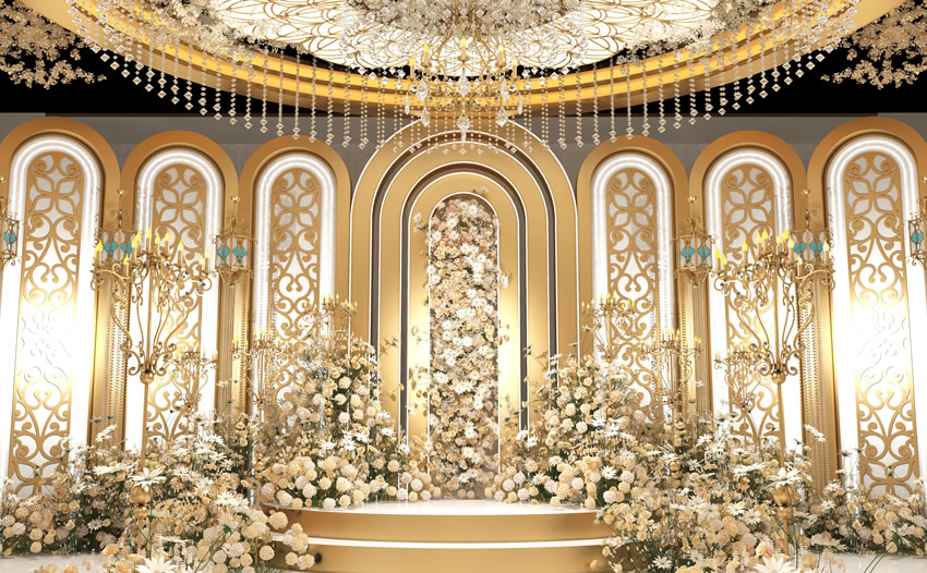 鹤岗香槟色调婚礼堂效果展示